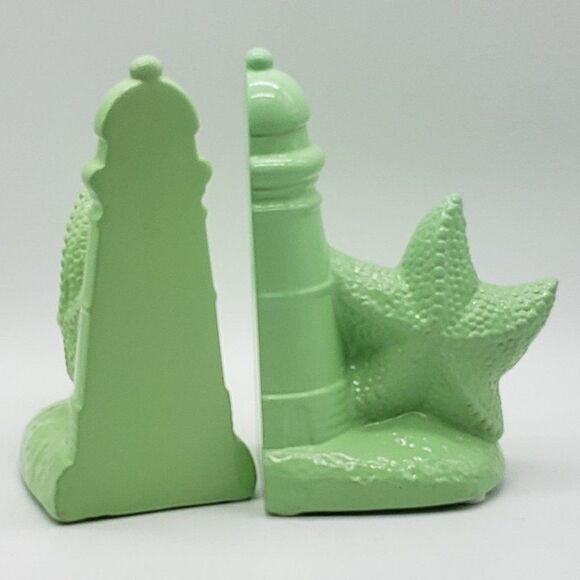 D.O.T. Furniture Lime Green Ceramic Lighthouse Starfish Set of 2 Bookends - Picture 3 of 16